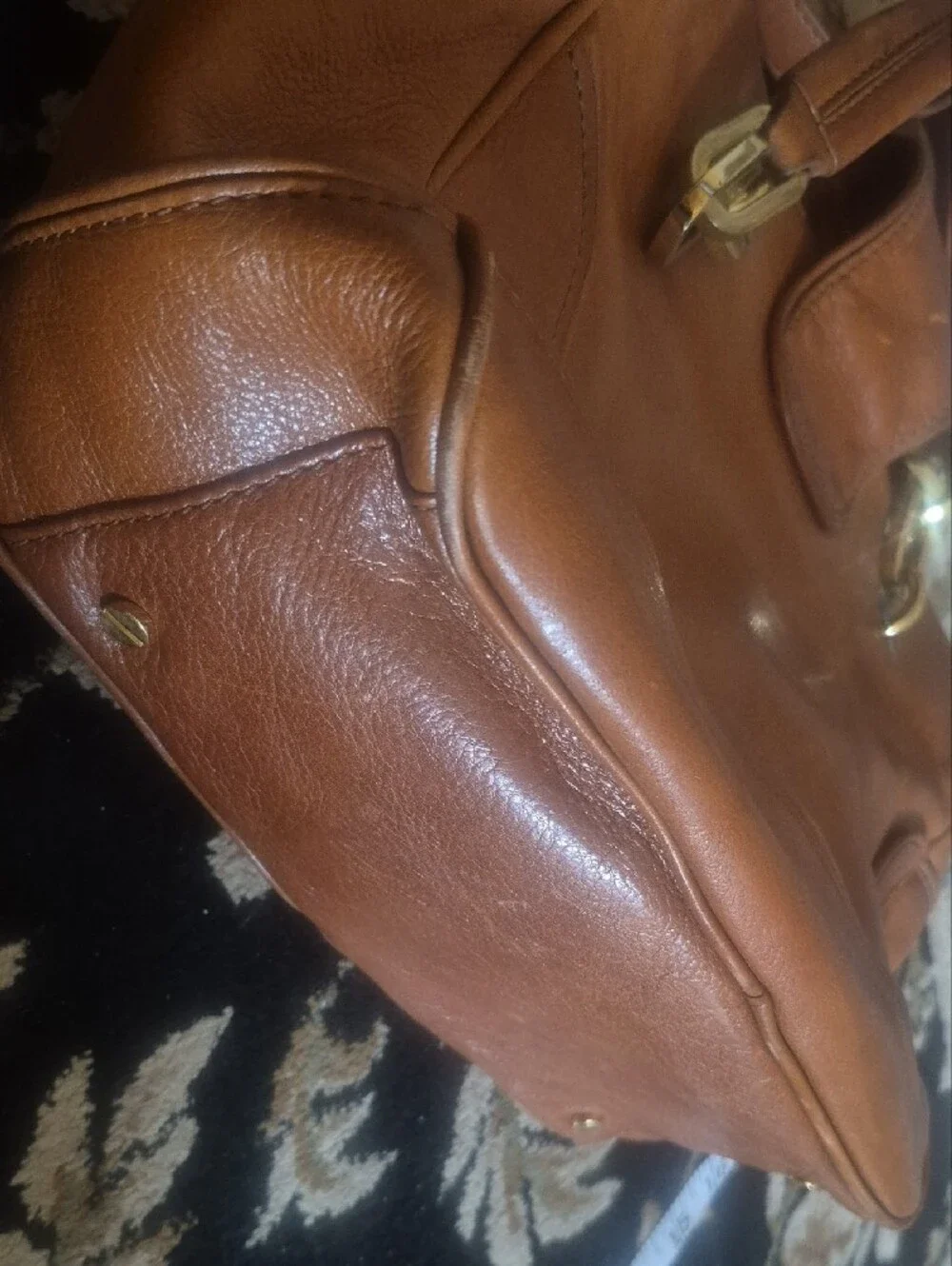Tory Burch Cognac Brown Leather Crossbody Satchel with Gold Hardware
